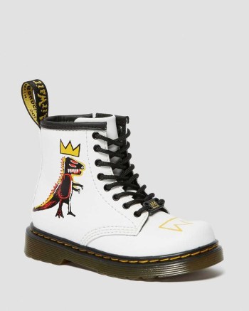 Dr Martens Toddler 1460 Basquiat Kožené Čižmy Detske Biele | 2756-SUJRZ